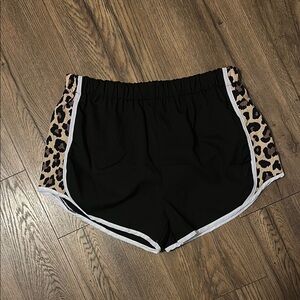 Women's Black Athletic Shorts with Leopard Print